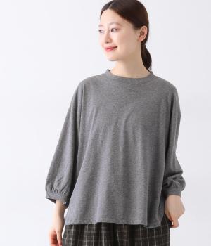 リネンコットン天竺ラウンドヘムパフ袖7分袖プルオーバー