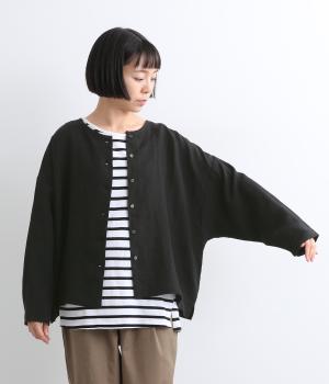 平織りリネンドルマンスリーブ2wayシャツ(ブラック-ONESIZE)