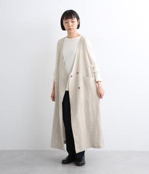 平織りリネンノースリーブジレ(ナチュラル-ONESIZE)