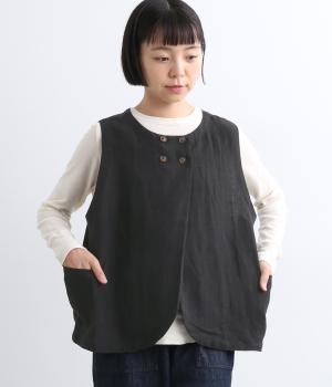平織りリネンW釦ポケ付き2wayベスト