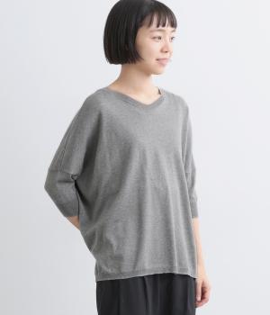 コットンシルク 前後差 浅Vネック5分袖プルオーバー