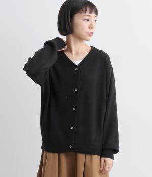 強撚ドライコットン Vネックカーディガン(ブラック-F)