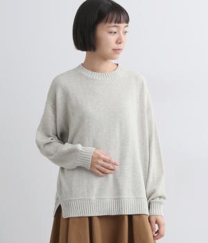 コットン 前後差サイド切替スリットプルオーバー(オートミール-F)