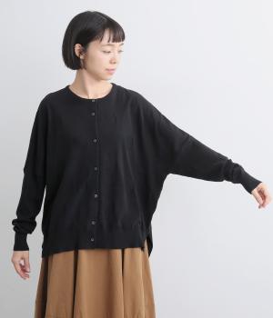 ドットジャカード 前後差カーディガン(ブラック-F)