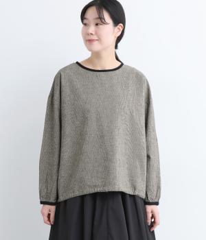 コットンリネン先染め配色バインダープルオーバー(ハウンズトゥース-F)