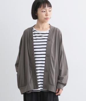 オーガニックスプライ天竺オーバーサイズＶネックカーディガン(チャコール-F)