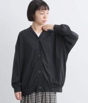 オーガニックスプライ天竺オーバーサイズＶネックカーディガン(ブラック-F)