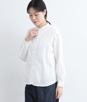 コットンワッシャーバンドカラーラウンドヘムシャツ(オフホワイト-F)