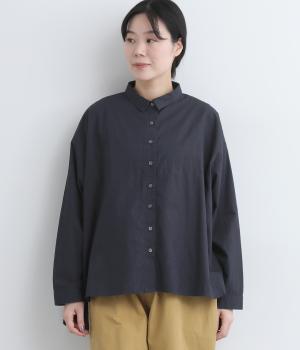 コットンワッシャーBACKギャザーフレアシャツ(ダークネイビー-F)