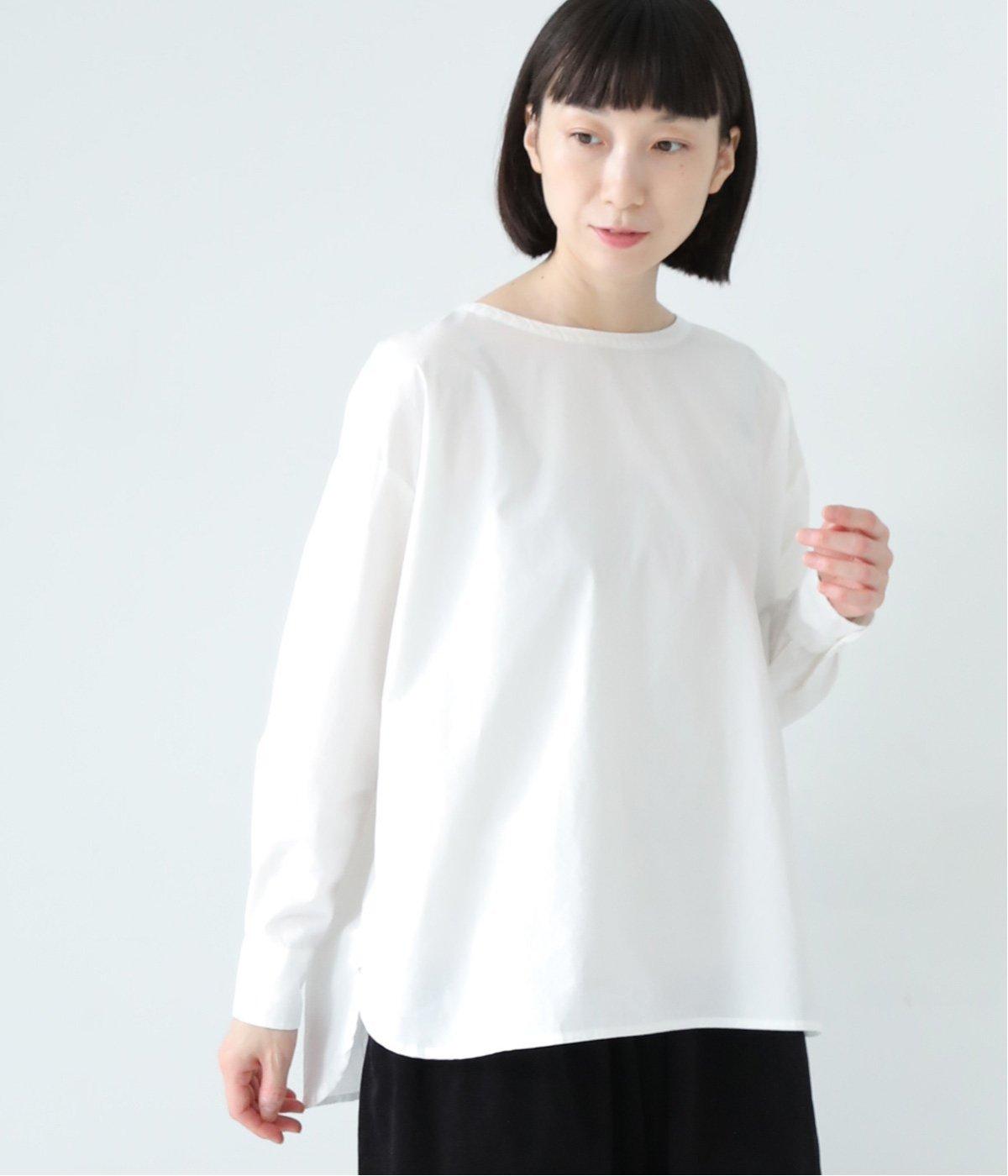 コットンブロード前後差裾ラウンドレイヤードシャツプルオーバー(オフホワイト-F)