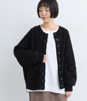 ミラノリブ編み 変形ラグランカーディガン(ブラック-F)