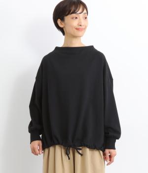 天竺ボトルネック袖口RIBプルオーバー（裾紐付）(ブラック-F)
