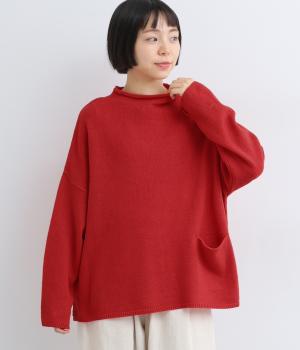 ラムナイロン ボトルネックワイドプルオーバー(レッド-F)