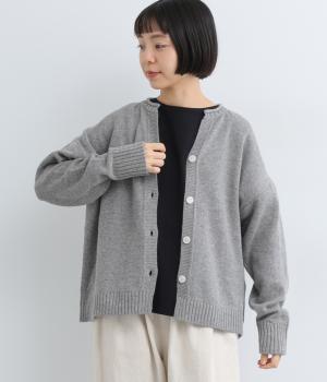 ラムナイロン スキッパーワイドカーディガン(杢グレー-F)