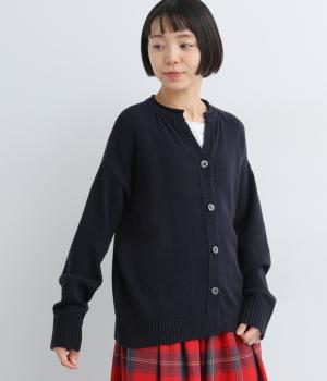 ラムナイロン スキッパーワイドカーディガン(ダークネイビー-F)