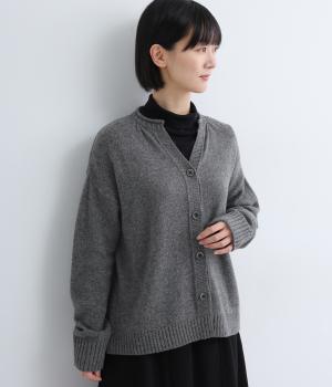 ラムナイロン スキッパーワイドカーディガン(杢チャコール-F)