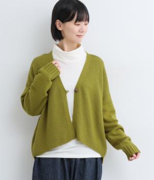 ラムナイロン 鹿の子前後差1釦カーディガン
