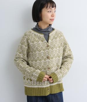 ラムナイロン FLOWERジャカードスキッパーカーディガン
