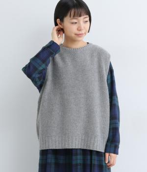 ラムナイロン ポップコーン編み重ね開きベスト(杢グレー-F)