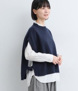 ラムナイロン サイド釦H/Nベスト(ダークネイビー-F)