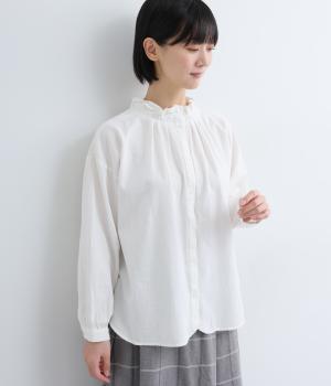 コットン表起毛ネックシャーリングブラウス(オフホワイト-F)