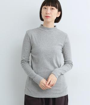 スーピマコットンフライスハイネックロングTシャツ(杢グレー-F)
