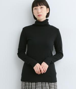 スーピマコットンフライスタートルネックロングTシャツ(ブラック-F)