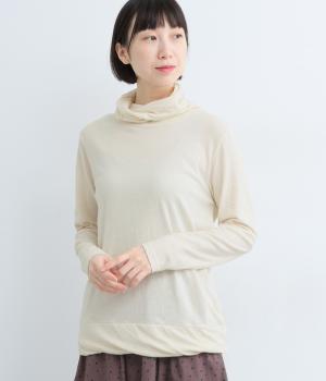 ラフィー天竺ねじれ長袖タートルネックプルオーバー(アイボリー-F)