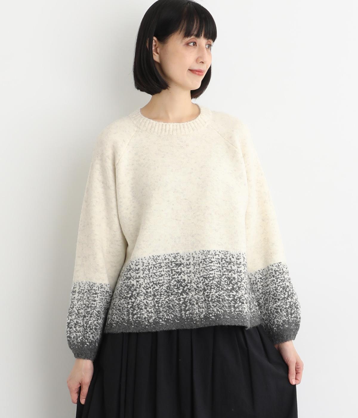 マシュマロヤーン 裾ジャカードラグランプルオーバー(オフホワイト-F)