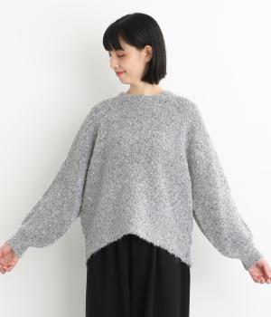 カラーネップ 前後差パフ袖ラグランプルオーバー(グレー-F)