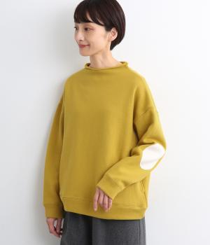 コットン裏毛裏起毛襟ロールボトルネックサイドポケット付きプルオーバー(マスタード-F)