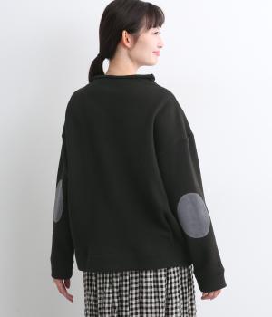 コットン裏毛裏起毛襟ロールボトルネックサイドポケット付きプルオーバー(ブラック-F)