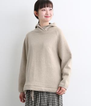 コットン裏毛裏起毛ビックショールカラー裾紐付きプルオーバー