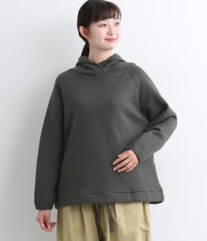 コットン裏毛裏起毛ビックショールカラー裾紐付きプルオーバー(チャコール-F)