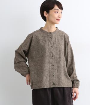 毛混ツイードグレンチェック前後差裾ゴムコクーンオーバーシャツ