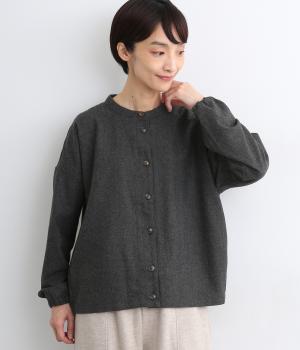 毛混ツイードグレンチェック前後差裾ゴムコクーンオーバーシャツ(チャコール-F)