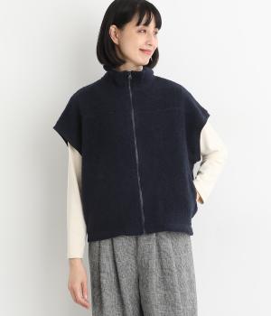 毛混パイルダブルジップハイネックベスト(ネイビー-F)