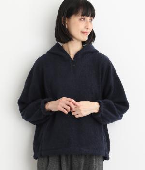 毛混パイルフーディー袖口・後ろ裾ゴムプルオーバー(ネイビー-F)