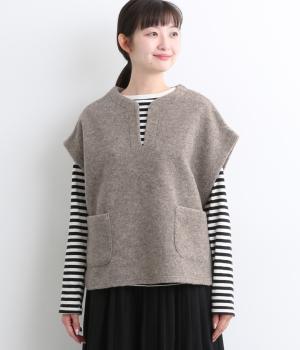 毛混スライバーニットキーネックプルオーバーベスト(杢モカ-F)