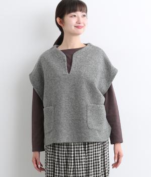 毛混スライバーニットキーネックプルオーバーベスト(杢グレー-F)
