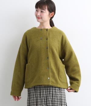 毛混スライバーニットノーカラーW釦カーディガン(ピスタチオ-F)