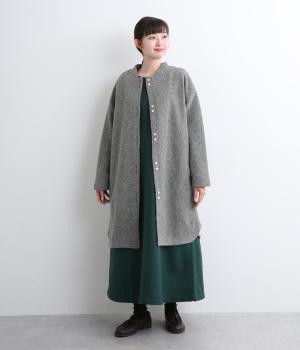 毛混スライバーニットネルカラーロングカーディガン(杢グレー-F)