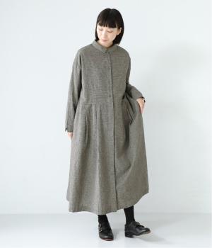コットンリネン先染め切替シャツワンピース