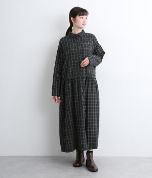 綾織起毛チェック切替ギャザーワンピース