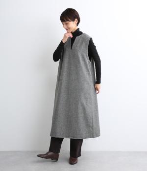毛混ホームスパンキーネックプルオーバーベストジャンパースカート(グレー-F)