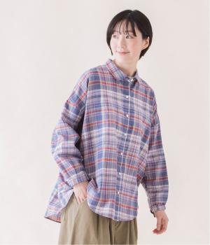 マドラスチェックワイドシルエットシャツ(ブルー-F)