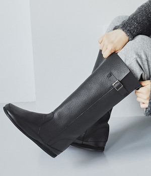 国産サイドベルトロングブーツ(ブラック-L)