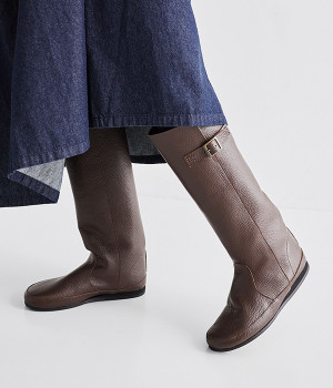 国産サイドベルトロングブーツ(ダークブラウン-L)