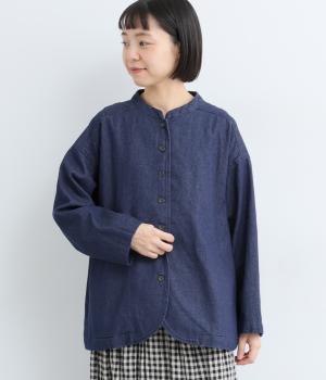 コットンデニムスタンド襟ジャケット