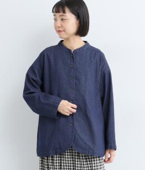 コットンデニムスタンド襟ジャケット(インディゴ-F)